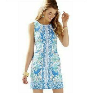 LILLY  PULITZER CATHY SHIFT DRESS WOMEN'S SIZE 2 SLEEVELESS BACK GOLD ZIPPER